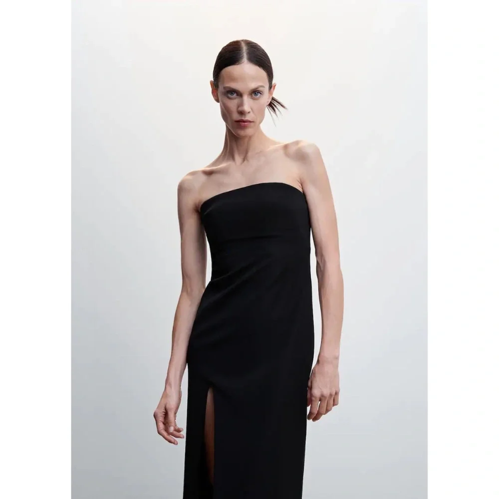 NWT Mango Black Feather Dress Midi- size 2 - Picture 4 of 9